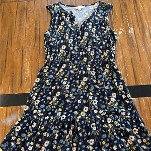 LOFT Navy Floral Midi Dress